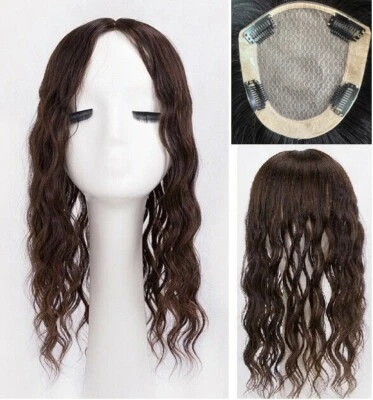 Wavy Virgin Human Hair Topper for Women,4.7"x5.1"Double Drawn Silk Top 12"~20" - Image 1 of 4