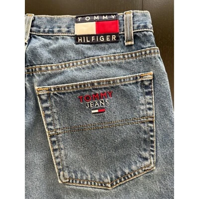 Tommy Hilfiger Mens Old School Freedom Jean 36x34 Blue 90s Flag Spellout Denim - Image 1 of 4