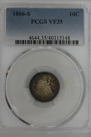 1866-S  .10  PCGS  VF35     Liberty Seated Dime, 10C Cover