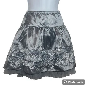 Jona Michelle Skirt, Girls 7, Silver Satin, Floral Embellishment, Tulle Hem, EUC - Picture 1 of 10