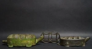 LOT KENZAN metal craft Turtle floral frog Japan vintage ikebana KADO KAME mzmr - Picture 1 of 9