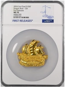 NGC MS70 FR Dragon Boat Gilded 2Oz Silver Coin Everything goes well Chad 2024 - Picture 1 of 2