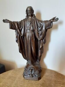 Ancienne statue du Sacré Coeur de Jésus en bronze massif - Superbe qualité