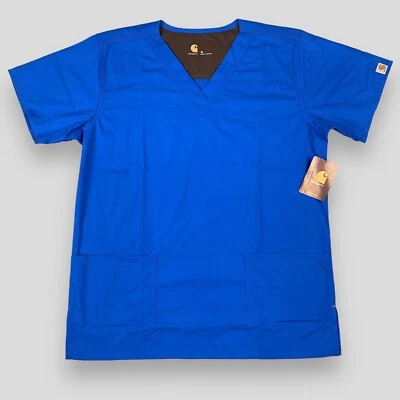 Carhartt Scrub Top Mens Medium Blue V Neck Pockets Modern Fit - Image 1 of 4