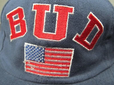 Vintage 90s Bud Hat Anheuser Busch Cap Made in USA Flag Budweiser Bud Light - Image 1 of 4