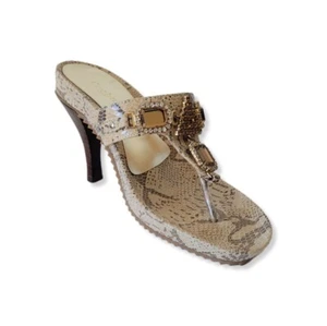 Cochni Shoes Brown Tan Animal Print Sandals Leather Slides Jewel Details Size 6 - Picture 1 of 9