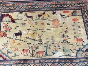 19th C Chinese Ivory 8 Horses Pictorial Ningxia Rug 6′ X 9′ - Picture 1 of 23