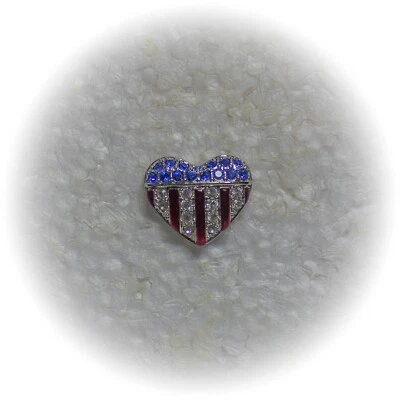 施华洛世奇美国国旗美国心形别针领带红色白色蓝色水钻 R — 第 1/4 张图片