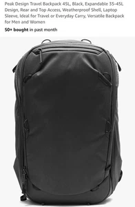 RARE NEW OPEN Peak Design Travel Backpack (Black, 45L) BTR-45-BK-1 Authentic - Photo 1 sur 10