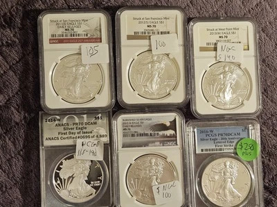 Lote de 6 monedas mixtas Ms70 y Pr70dcam años 2011-2016w Ngc Foto 1 de 4