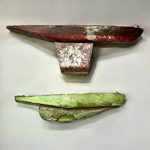 Lote de 2 cascos de velero de juguete de madera vintage decoración náutica pintada - Imagen 1 de 9