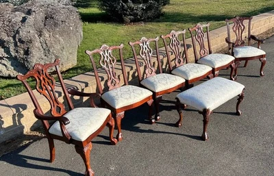 Juego de comedor Thomasville Chippendale de 6 sillas vintage y banco gratis - Hecho en EE. UU. Foto 1 de 4