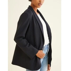 Amour Vert L Boyfriend Blazer Black Lined Oversized Wool Two Button Jacket NEW - Picture 1 of 7