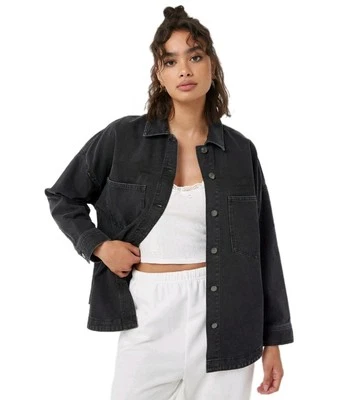 HUDSON Mujer XL Denim Shacket Negro Retro Lavado Algodón Gran Tamaño Peso Pesado Foto 1 de 4