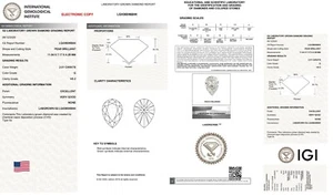 IGI Zertifikat 2,01ct Birnenform Laborgefertigt Ideal Diamant G Farbe VS2 Reinheit - Bild 1 von 2