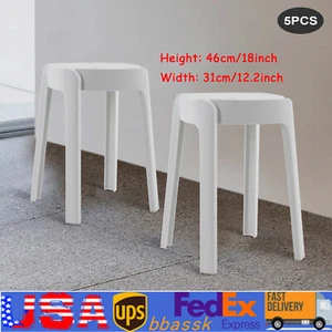 5Pcs Plastic Stools 18'' Height Indoor OutdoorKitchen Bar Chairs Stackable White - Picture 1 of 15