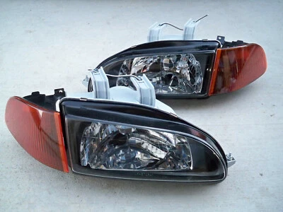 For Honda Civic EG EJ JDM Black Headlights Smoked Amber Corners + SiR City Light - Image 1 of 3