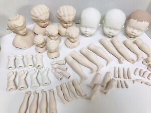 Lot of 58 Porcelain Doll Parts Heads Legs Arms Various Sizes