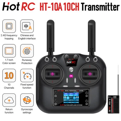 HotRC HT-10A 2,4 GHz 10CH 10A RC Sender PWM FHSS F-10A Empfänger Funksystem - Bild 1 von 4