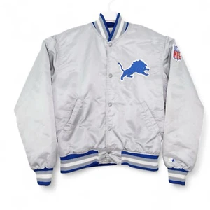 Vintage Detroit Lions Satin Starter Jacket Silver Stadium Bomber Medium - RARE - Bild 1 von 12