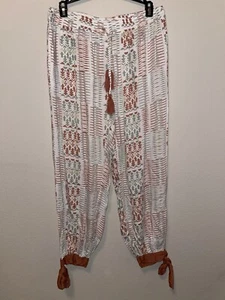 WORLD MARKET Boho Pajama Launge Pants With Ties Lightweight Viscose Sz L/XL NWOT - Picture 1 of 5