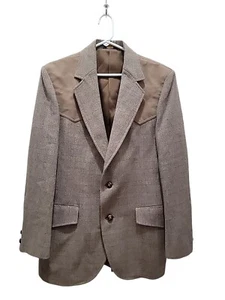 Vintage Pendleton Western Sport Coat 40R Brown Tweed Wool Blazer w/Suede Elbows - Picture 1 of 15
