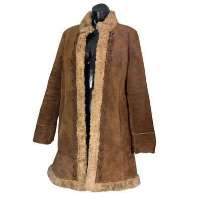 Vintage 80s Guess Leather Suede Faux Fur Jacket Trench Coat Size M MISSING LOOPS - Image 1 of 4