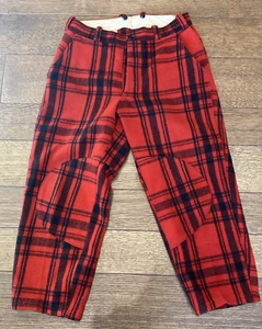 Vtg Unisex 60s Wool Hunting Riding Lumberjack Pant Black Red Buffalo Plaid 32" W - Picture 1 of 13