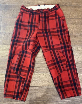 Pantalón Leñador De Colección Unisex Años 60 Lana Caza Montar Negro Rojo Búfalo Cuadros 32" W Foto 1 de 4