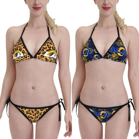 2PCS Los Angeles Rams Women's Bikini Lace Up String Bathing Suits Swimsuits Cover