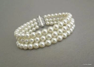 3 filas de pulseras de cuentas de concha blanca de 6 mm - Imagen 1 de 5
