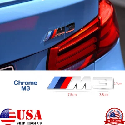 BMW F80 M3 Rear Trunk Chrome Emblem "M3" Decal Badge Logo NEW - Image 1 of 4