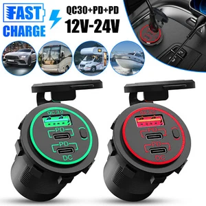 3 Port Car Fast Charger Socket Dual PD QC3.0 Outlet 12V-24V for Boat RV Marine - Picture 1 of 9