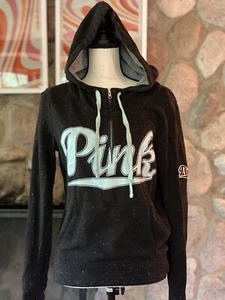Victoria's Secret Size M Love Pink Black Half Zip Pullover Sweatshirt - Picture 1 of 2
