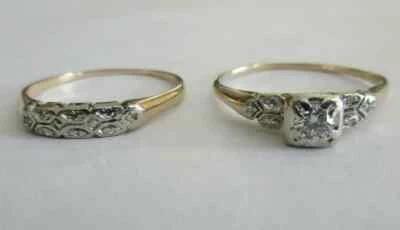 Conjunto de anillo de compromiso vintage de diamantes de oro de 14 quilates centro = valor de 0,20 F-VS2 = $4.950 Foto 1 de 4