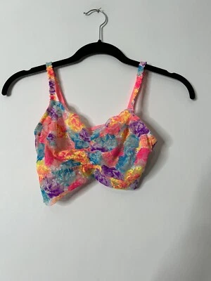 Victoria Secret Pink Women Size S Bright Floral Lace Sheer Bralette Bra Unlined - Image 1 of 4