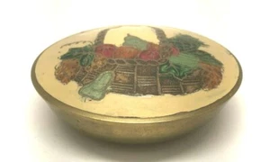 Vintage Brass Hand Painted Enamel Fruit /Vegetable basket Lid Trinket Box India! - Picture 1 of 4