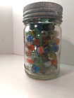 Vintage Marbles Collectors Mix in Vtg Corona Jar w/ Glass Lid