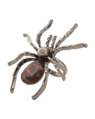 BETSEY JOHNSON BLACK WIDOW SPIDER IN RED GLITTER,GUNMETAL GRAY SIZE 7.5 RING - Image 1 of 2