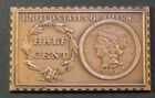 1840 UNITED STATES BRAIDED HAIR HALF 1/2 CENT NUMISTAMP MEDAL 1977 MORT REED