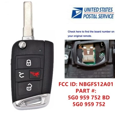 Replacement for Volkswagen GOLF GTI Remote Flip Smart Keyless FOB 5G0 959 752 BD Foto 1 de 4