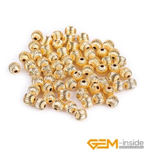 14K 18K Yellow Gold Filled Round Corrugated Loose Spacer Jewelry Making Beads - Picture 1 of 46