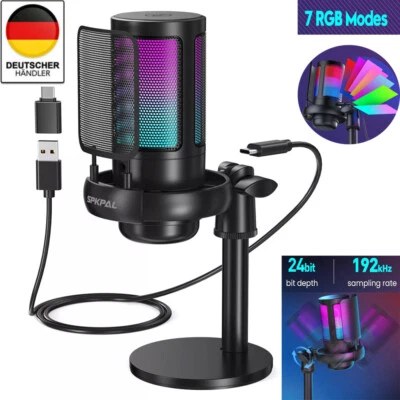 Gaming USB Mikrofon PC RGB Microphone Streaming Podcast Studio Kondensator Mic. - Bild 1 von 4