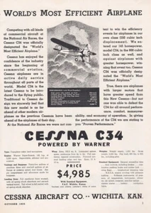1935 Cessna C-34 Aircraft ad 12/20/2022b - Picture 1 of 1