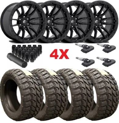 FUEL REBEL BLACK WHEELS MT 33 12.50 22 TIRES PACKAGE F-150 22X10 D679 Foto 1 de 4