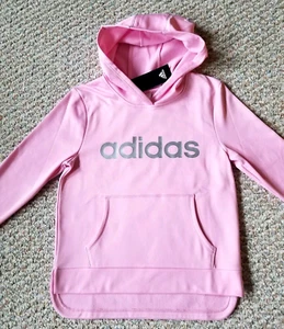 Adidas NEW w/Tags Youth Girls Pink with Silver Logo Hoodie Youth Size L 14 - Picture 1 of 12