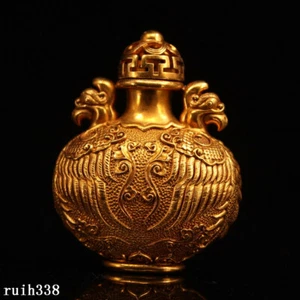 China Ming Dynasty Pure copper gilt Handmade Phoenix pattern snuff bottle - Picture 1 of 9