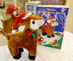Vintage Musical Christmas Walking Reindeer Animated Light-up Nose Plush - Works! - Picture 1 of 7