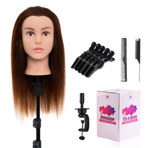Mannequin Head with 100% Real Human Hair Cosmetology Mannequin Head to Practice - Picture 1 of 17