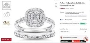 H Samuels 9 Ct White Gold 0.4 Ct Diamond 2 Ring Perfect Fit Bridal Set Sz J 3.8g - Picture 1 of 14